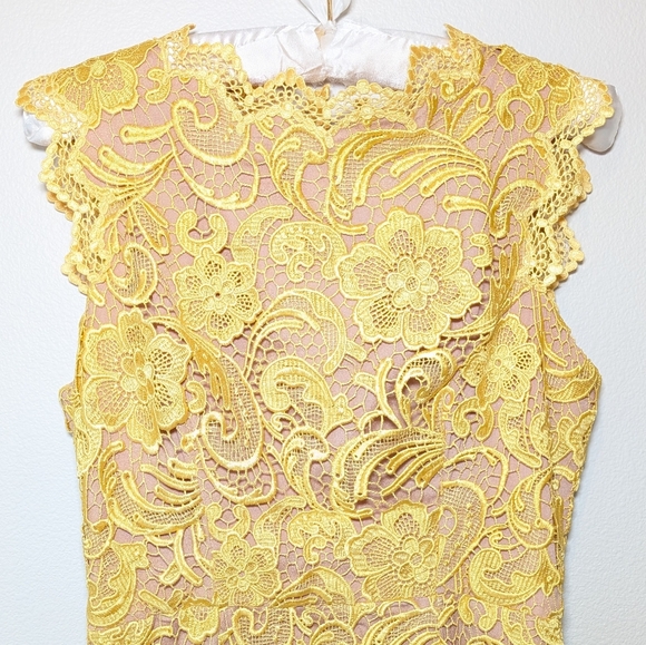 NWT Dress The Population Claudette Crochet Lace Sheath Dress in Yellow - Picture 5 of 16